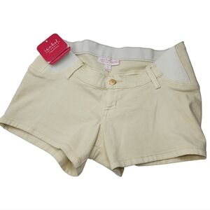 Isabel Maternity Side Panel‎ Midi Denim Shorts Ivory Size 6